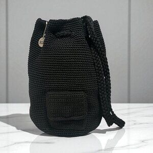 The Sak Crochet Backpack Black Crochet Purse Double Strap Drawstring Back Boho